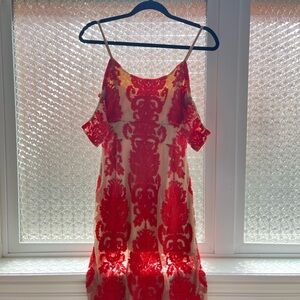 Red and Cream Sleeveless Dress